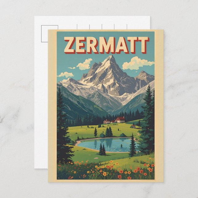 Cartão Postal Vintage ZERMATT ski Switzerland nature gifts (Frente/Verso)