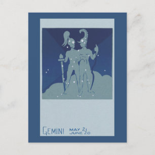 Cartão Postal Vintage Zodiac Astrology Gemini Constelação Gêm