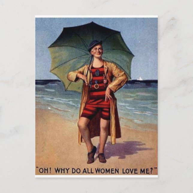 Cartão Postal vintão engraçado poster de guarda-chuva de maiô de (Frente)