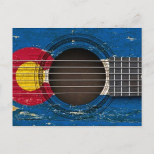 Cartão Postal Violão Acústico Antigo com Bandeira do Colorado