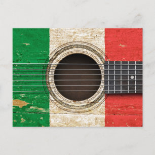 Cartão Postal Violão Acústico Antigo com Bandeira Italiana