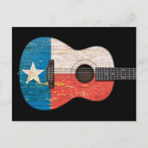 Cartão Postal Violão Acústico de Bandeira do Texas envelhecido