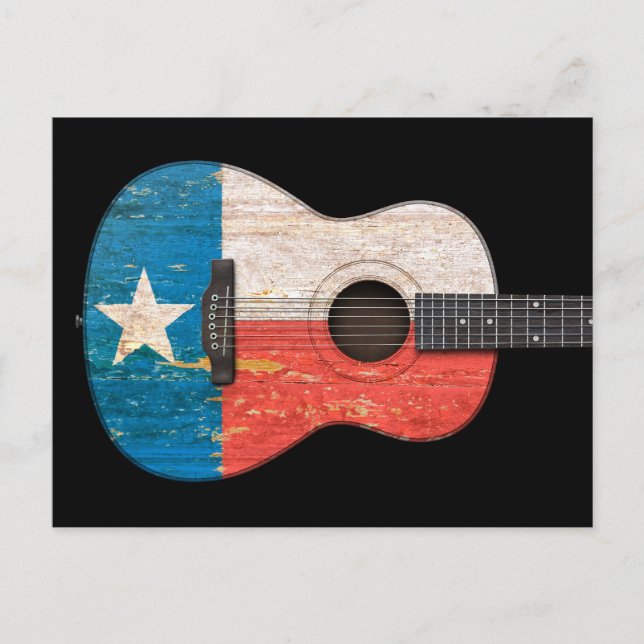Cartão Postal Violão Acústico de Bandeira do Texas envelhecido e (Frente)