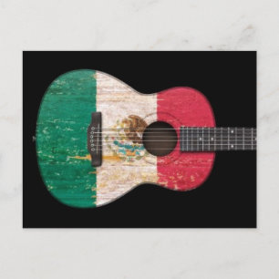 Cartão Postal Violão Acústico de Bandeira Mexicana Envelhecido e