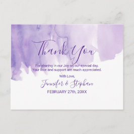 Cartão Postal Violet Purple Watercolor Splash Obrigado