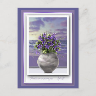 Cartão Postal violetas em vidro luar