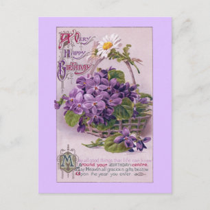 Cartão Postal Violetas no Basket Vintage Birthday