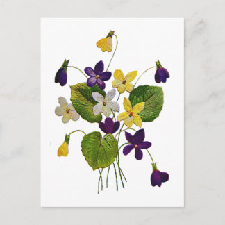Cartão Postal Violetas Selvagens Assortadas Feitas em Bordados d