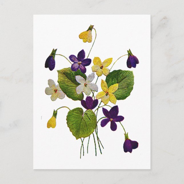 Cartão Postal Violetas Selvagens Assortadas Feitas em Bordados d (Frente)