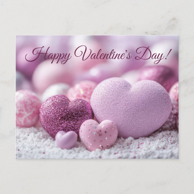 Cartão Postal Violette Herzen mit Glitter Valentinstag (Frente)