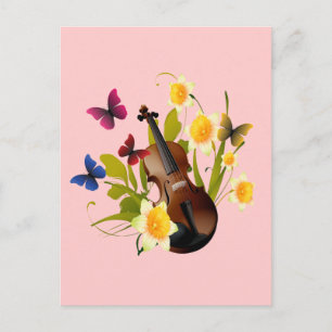 CARTÃO POSTAL VIOLINA, FLORES E BORRACHAS