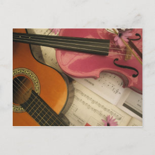 Cartão Postal Violino e Guitarra Rosa