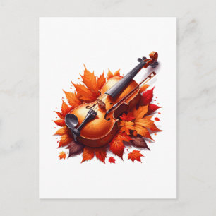 Cartão Postal Violino na cama de folhas