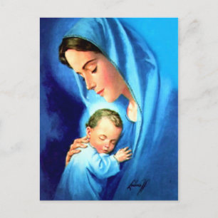 Cartão Postal Virgem Abençoada Maria com Jesus Bebê