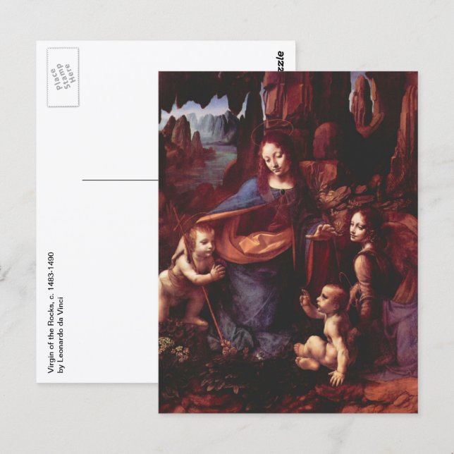 Cartão Postal Virgem das Rochas de Leonardo da Vinci (Frente/Verso)