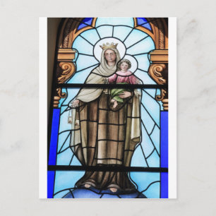 Cartão Postal Virgem Maria bebê Jesus Cristo janela de vidro ma