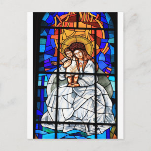 Cartão Postal Virgem Maria bebê Jesus Cristo janela de vidro ma