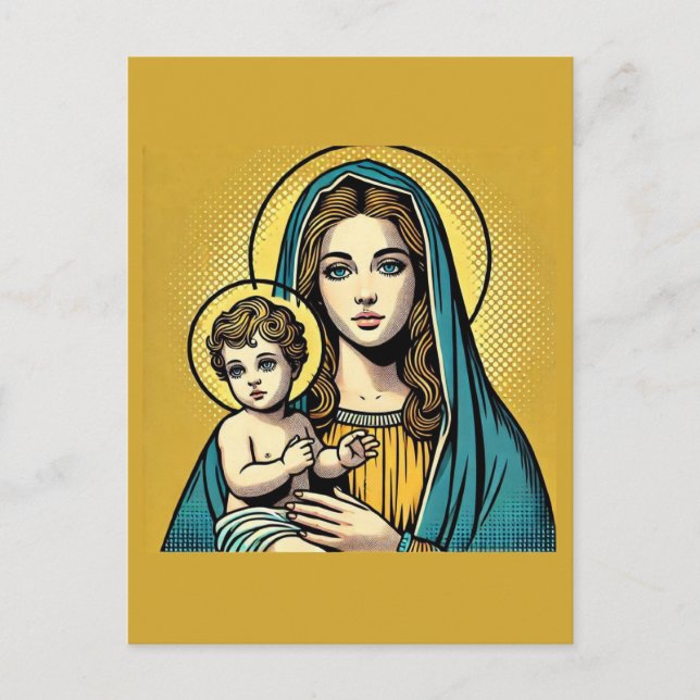 Cartão Postal Virgem Maria com o Cristo de Jesus (Frente)
