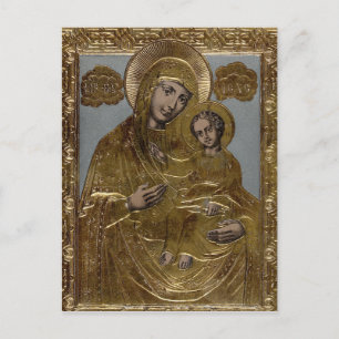 Cartão Postal Virgem Maria e Menino Jesus Cristo Elegante Dourad