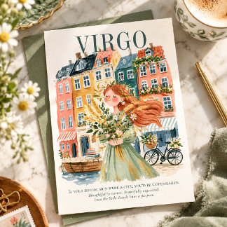 Cartão Postal Virgem Zodíaco Copenhague Gouache Aquarela Arte