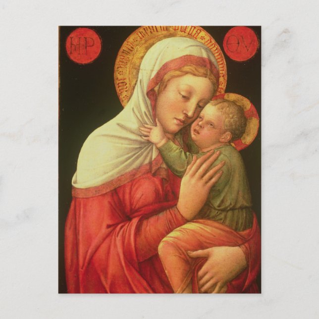 Cartão Postal Virgin and Child, c.1465 (óleo no painel) (Frente)