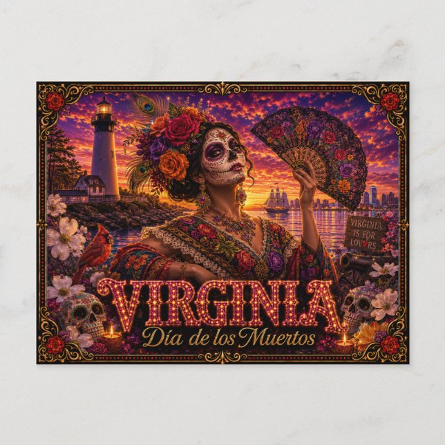 Cartão Postal Virgínia Dia dos Mortos Retro (Frente)