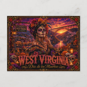 Cartão Postal Virgínia Ocidental Día de los Muertos Retro