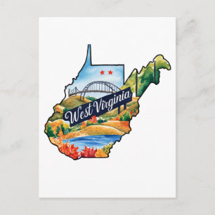 Cartão Postal Virgínia Ocidental EUA Estado Formato Aquarela Vin