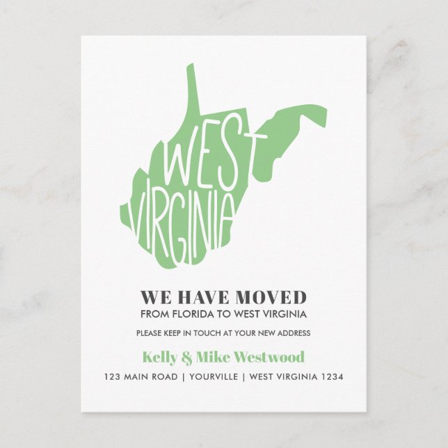 Cartão Postal VIRGÍNIA OCIDENTAL  Nós nos mudamos Novo endereço  (Frente)
