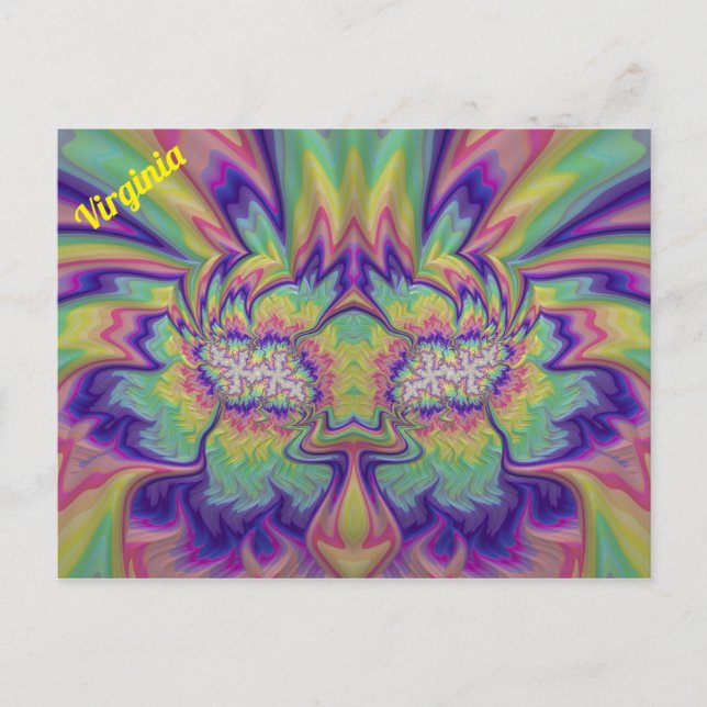 Cartão Postal VIRGINIA ~ Padrão de Design Fratural 3D ~ Multicor (Frente)