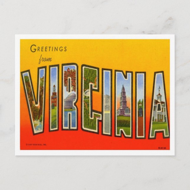 Cartão Postal Virginia Saudações Dos Estados Unidos (Frente)