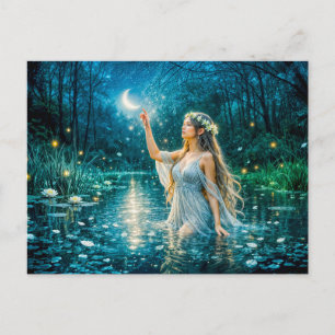 Cartão Postal Virgo Zodíaco com Donzela ao Luar Segurando um Bri
