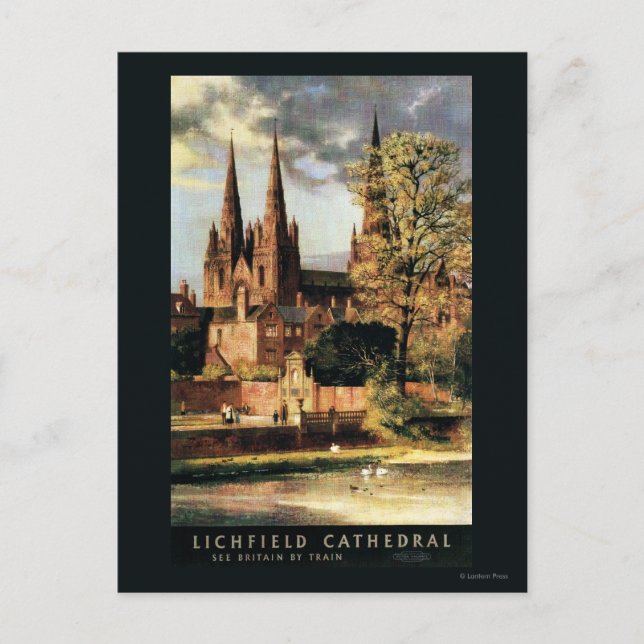 Cartão Postal Visão da Catedral de Lichfield (Frente)