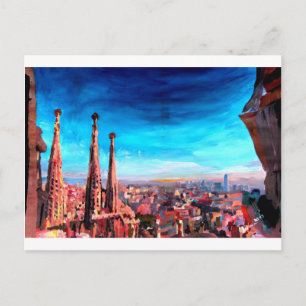 Cartão Postal Visão Da Cidade De Barcelona E Sagrada Família