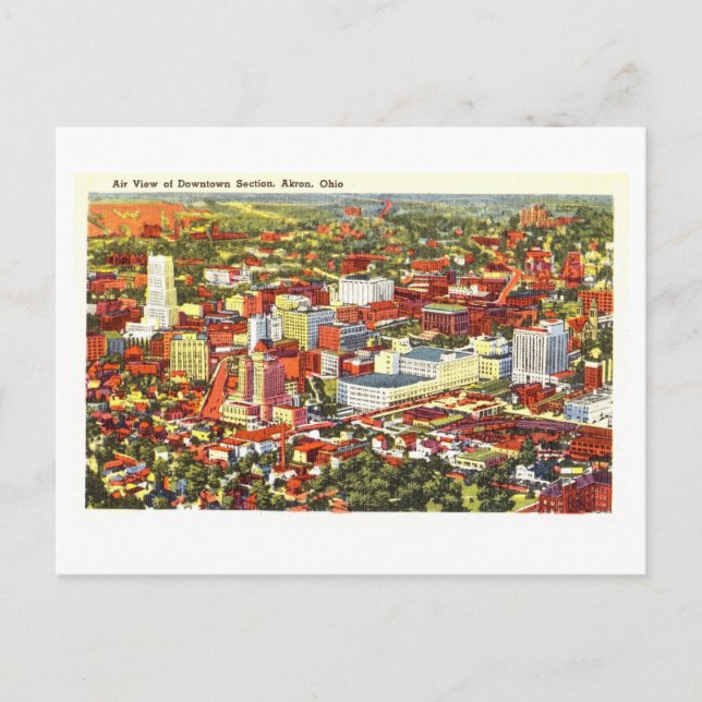 Cartão Postal Visão de Akron, Ohio, Viagens vintage (Frente)