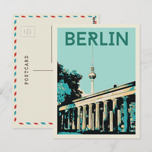 Cartão Postal Visão de Berlim com a ilustração de Fernsehturm Al (Frente/Verso)