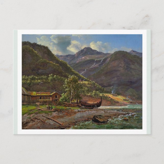 Cartão Postal Visão do Skjolden em Lyster, Noruega 1843 JCC Dahl (Frente)