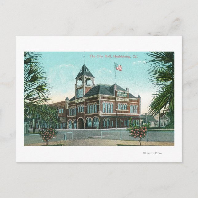 Cartão Postal Visão Exterior da Câmara Municipal de Healdsburg,  (Frente)