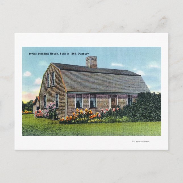Cartão Postal Visão Exterior de Myles Standish House (Frente)
