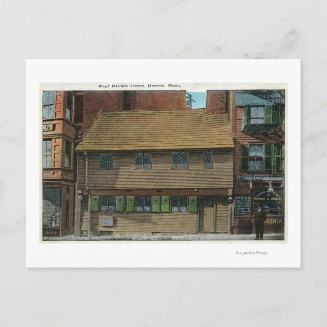 Cartão Postal Visão Exterior do Paul Revere House # 3 (Frente)