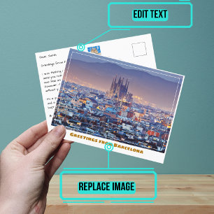 Cartão Postal Visão geral de Barcelona, Espanha com a Sagrada Fa
