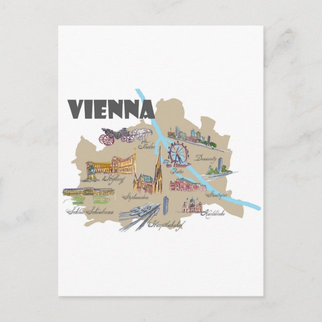 Cartão Postal Visão Geral do Mapa da Áustria em Viena (Frente)