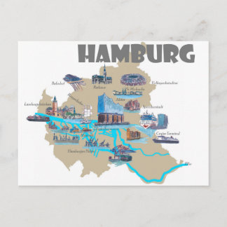 Cartão Postal Visão Geral do Mapa Hamburgo