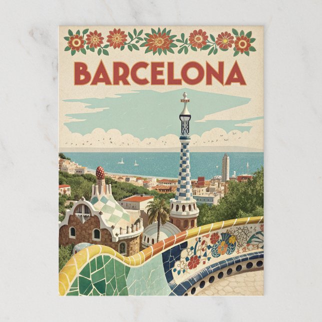 Cartão Postal Visão Mosaica de Barcelona com Estilo Gaudí (Criador carregado)