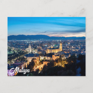 Cartão Postal Visão noturna da Catedral de Málaga em Málaga, Esp