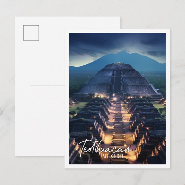 Cartão Postal Visão noturna de Teotihuacan México (Frente/Verso)