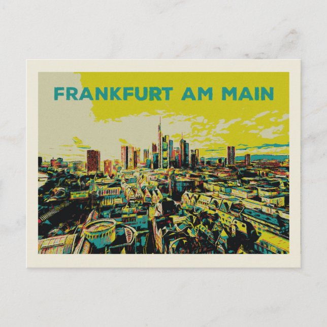 Cartão Postal Visão Panorâmica da Ilustração de Frankfurt (Frente)