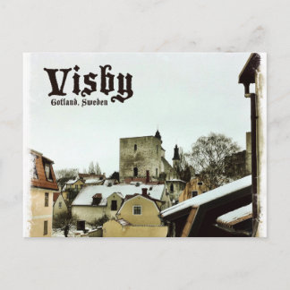 Cartão Postal Visby, Gotland, Telhados de Suecia com Borda Leve