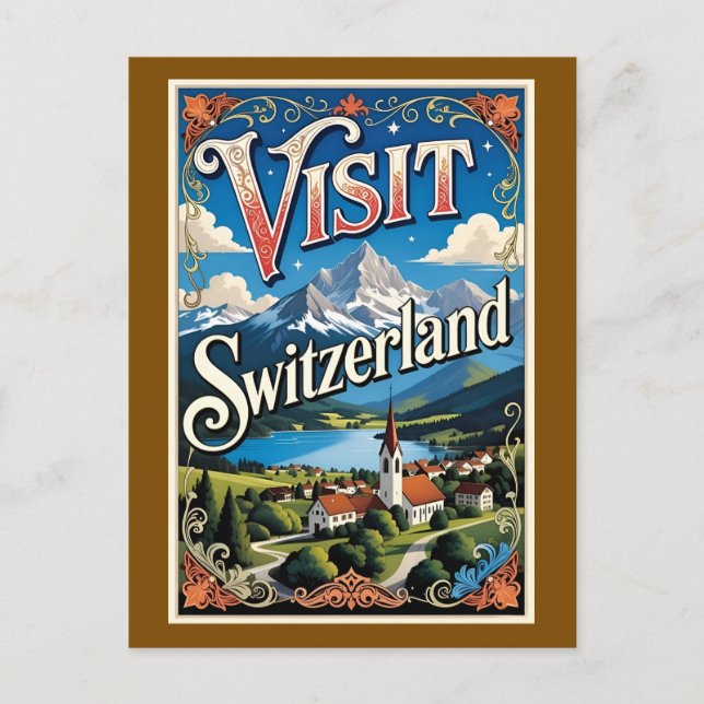 Cartão Postal Visit Switzerland travel poster (Frente)