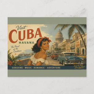 Cartão Postal Visita Vintage Cuba Viagens - Saudações de Havana